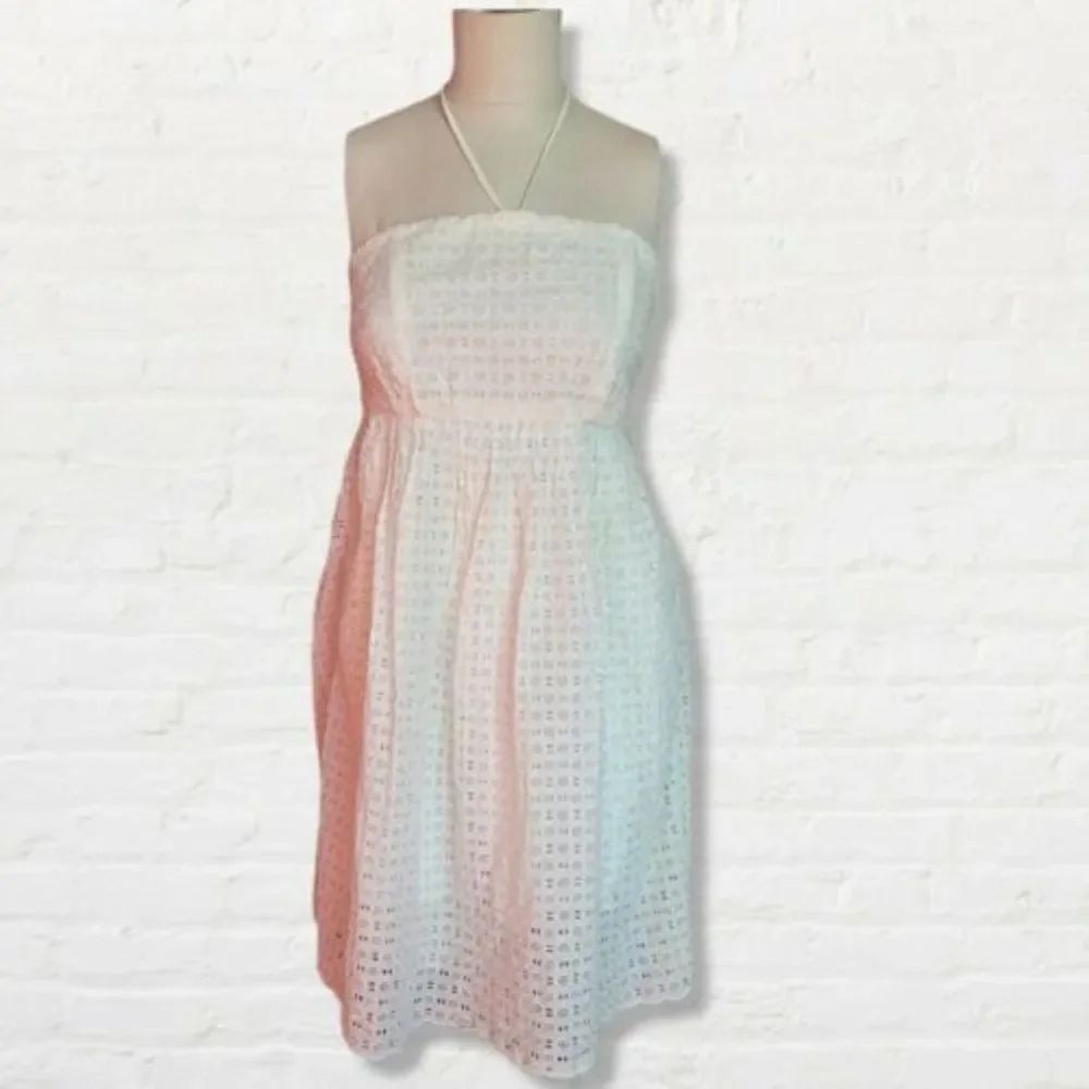 HD IN PARIS Anthropologie White Eyelet Ivory Strapless Tube Dress POCKETS Sz 2P